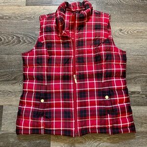Charter Club Women’s Plaid Puffer Vest Medium Red White Quilted